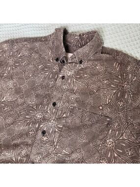 Kardo Abstract Geometric Button Down Shirt Mens XL Brown Tan Long Sleeve India